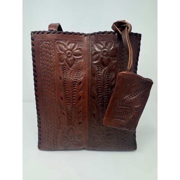 Leaders in Leather Whipstitch Brown embossed Tote bag - Picture 1 of 10
